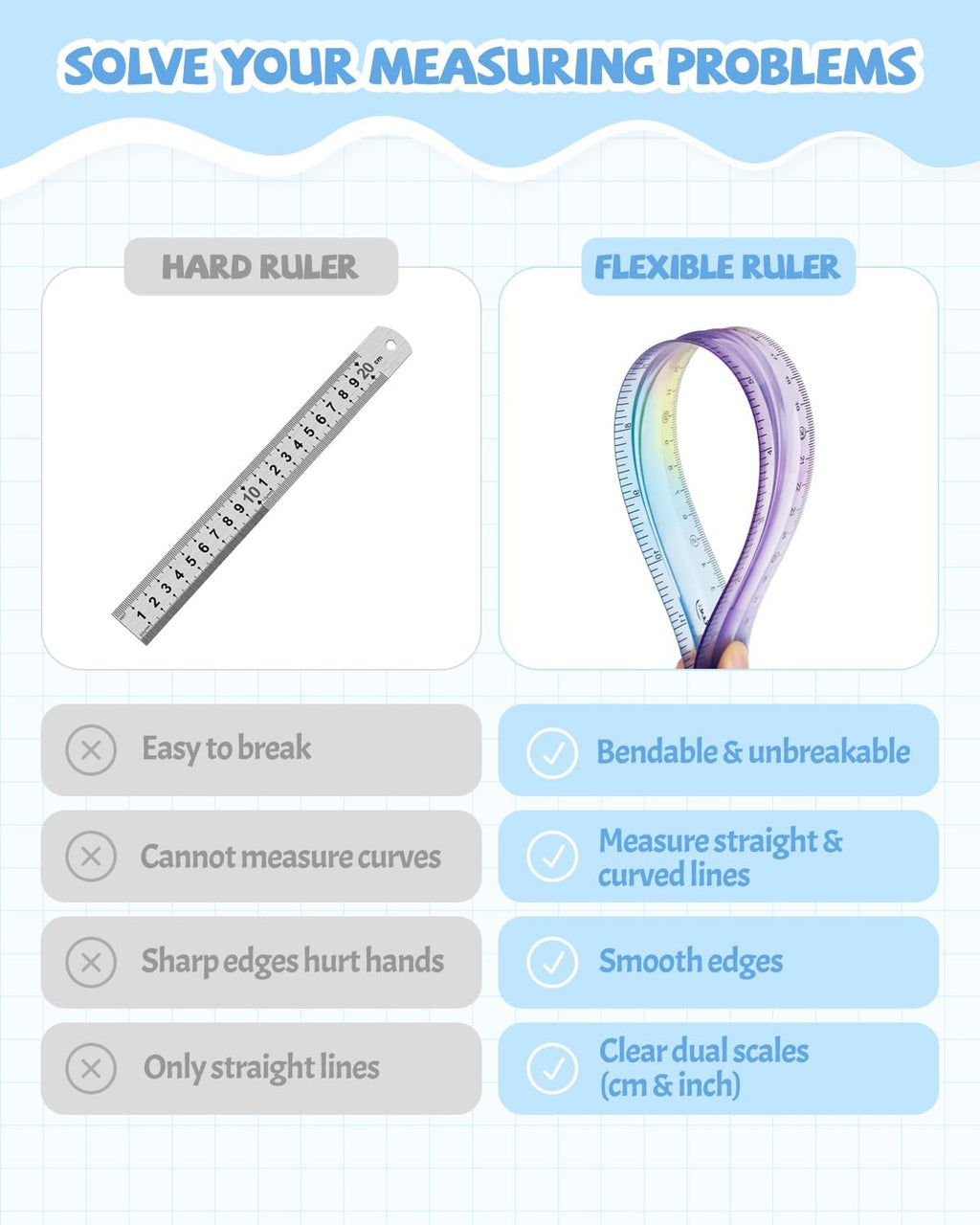 12 Inch & 6 Inch Flexible Ruler, Bendable Plastic Ruler, Soft Bendable Gradient Color Rulers with Centimeters and Inches for Student School Classroom Office Supplies (4 PCS)