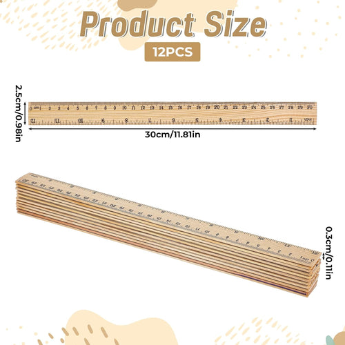 12 PCS Wooden Ruler, 12 Inch Rulers Bulk Wood Mearsuring Ruler 2 Scale Wood Rulers with Cnetimeter and Inches for Office School Home DIY Crafts Projects Supplies