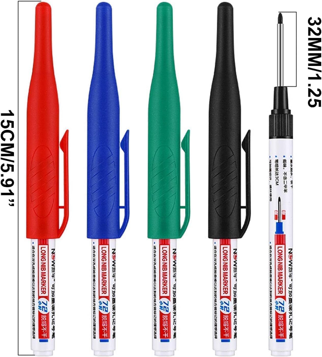 4 Pcs Black Multi Purpose Deep Hole Marker Pens,Long Nib Head Marker Waterproof Colorful Carpenter Pen for Bathroom Woodworking Decoration,Permanent Marker Pens Multi-Purpose Waterproof Carpenter