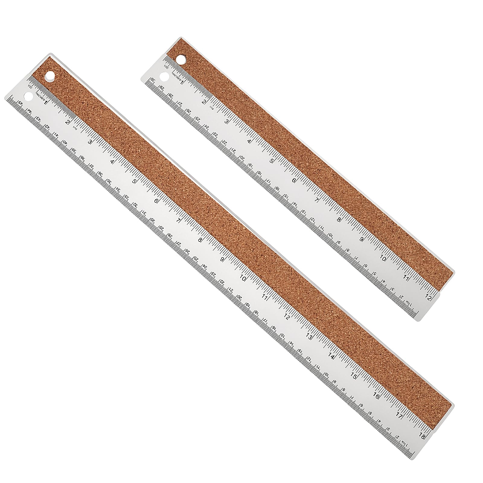 Metal Ruler 6 Inch 12 Inch Stainless Steel Ruler with Cork Backing, Non-Slip with Inch and Centimeters, Straight Edge Rulers for Student School Office Drafting Tools