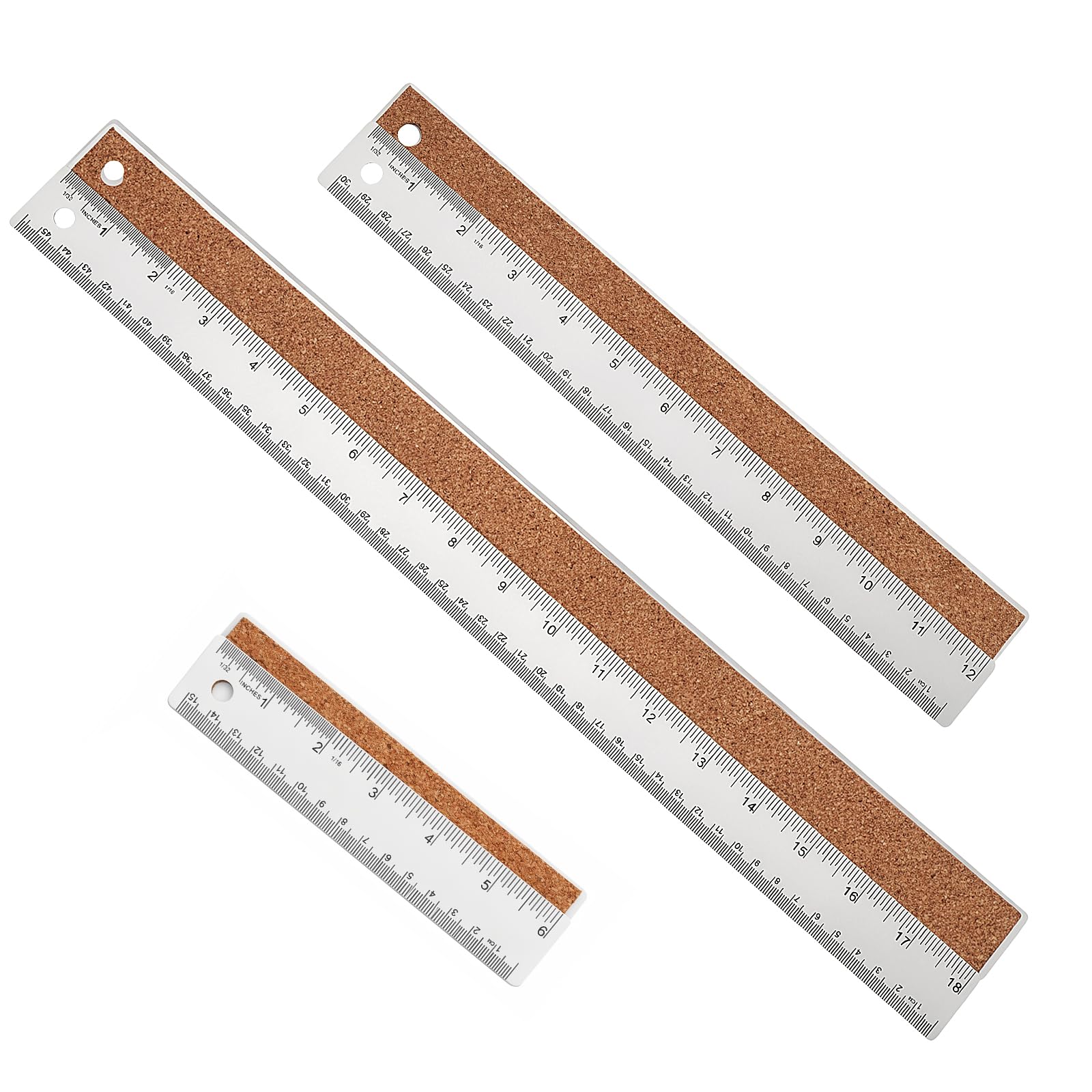 Metal Ruler 6 Inch 12 Inch Stainless Steel Ruler with Cork Backing, Non-Slip with Inch and Centimeters, Straight Edge Rulers for Student School Office Drafting Tools
