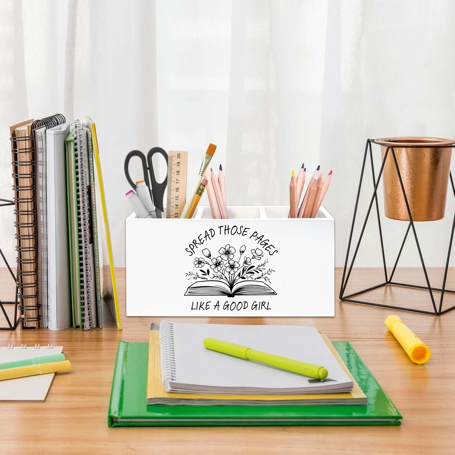 Book Lovers Gifts Pen Holder for Desk, Dark Romance Gifts Pencil Organizer, SpicyBook Lovers Gifts, Spread Those Pages Like A Good Girl Wooden Pen Holder Desk Accessories Decor for Home Office