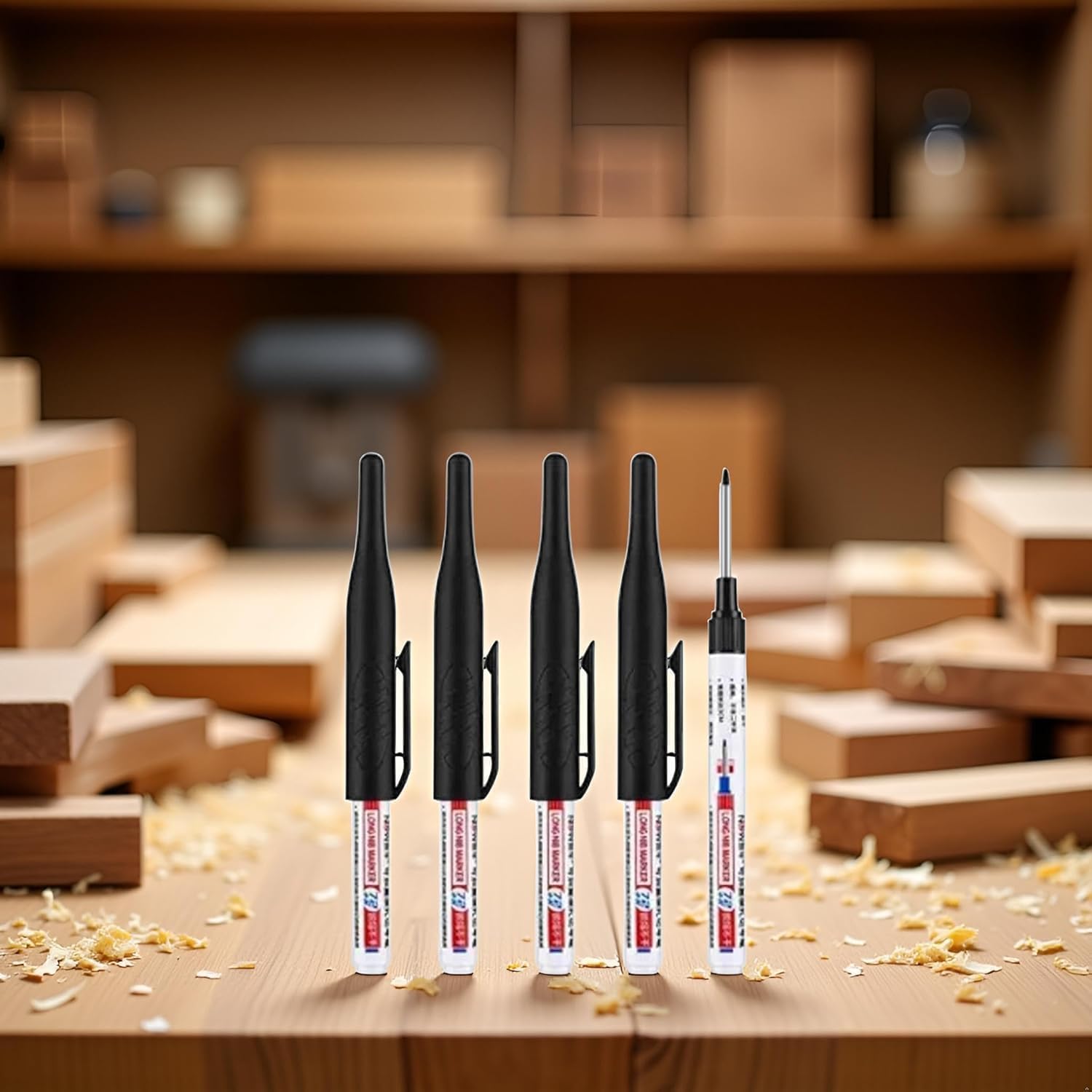 4 Pcs Black Multi Purpose Deep Hole Marker Pens,Long Nib Head Marker Waterproof Colorful Carpenter Pen for Bathroom Woodworking Decoration,Permanent Marker Pens Multi-Purpose Waterproof Carpenter