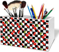 Black and White Checkered Cherry Pen Holder for Desk, Cherry Themed Gifts Wooden Box Sign Desk Decor for Home Office Decoration, Retro Plaid Summer Fruit Pencil Organizer