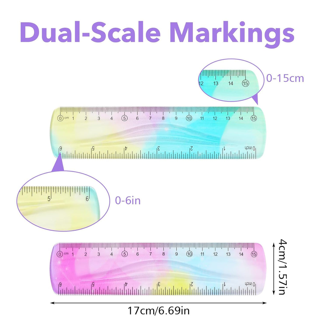 2 Pack Bendable Rulers,6-inch Plastic Flexible Small Ruler Coloured Bendable Flexi Ruler with Inches and Centimetres