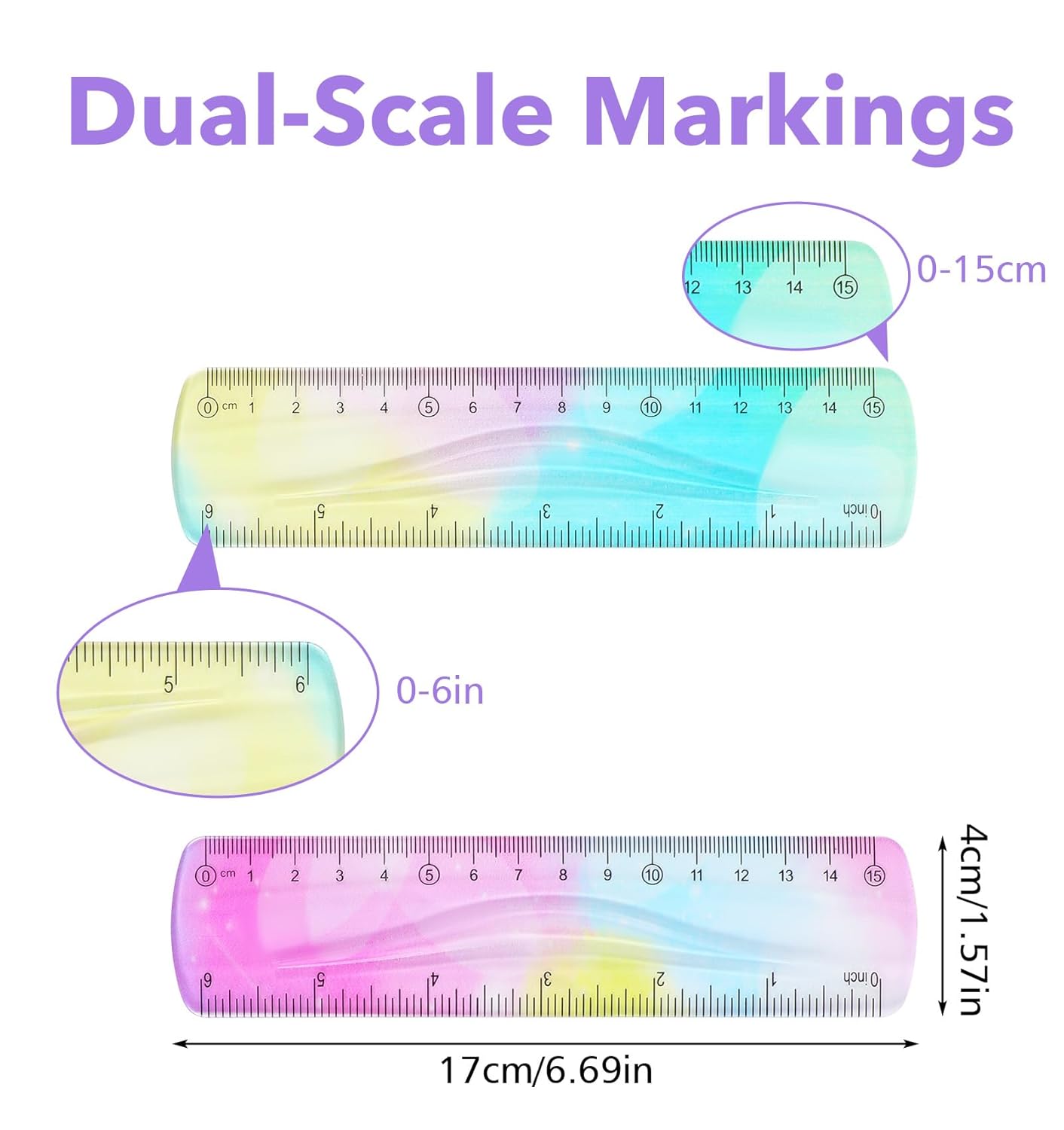 2 Pack Bendable Rulers,6-inch Plastic Flexible Small Ruler Coloured Bendable Flexi Ruler with Inches and Centimetres