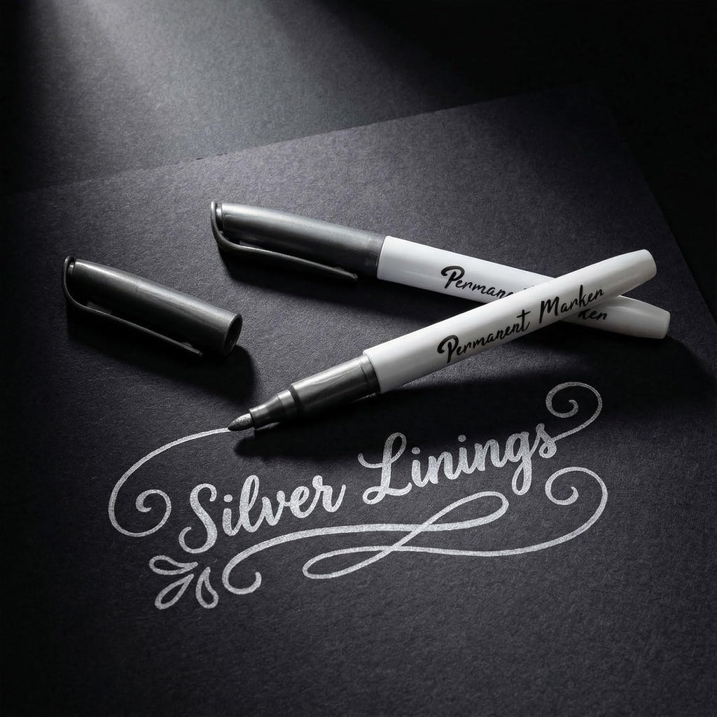12 Pcs Metallic Permanent Markers, Silver Paint Pen Oil Based Metallic Markers Fine Point Silver Paint Pens for Black Paper Scrapbook Album Gift Card Diy Art Craft Metal Plastic Glass Ceramics