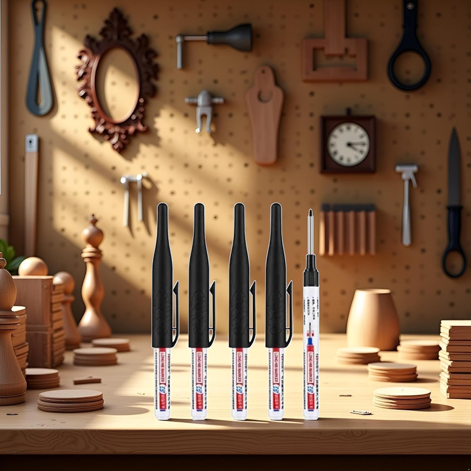 4 Pcs Black Multi Purpose Deep Hole Marker Pens,Long Nib Head Marker Waterproof Colorful Carpenter Pen for Bathroom Woodworking Decoration,Permanent Marker Pens Multi-Purpose Waterproof Carpenter