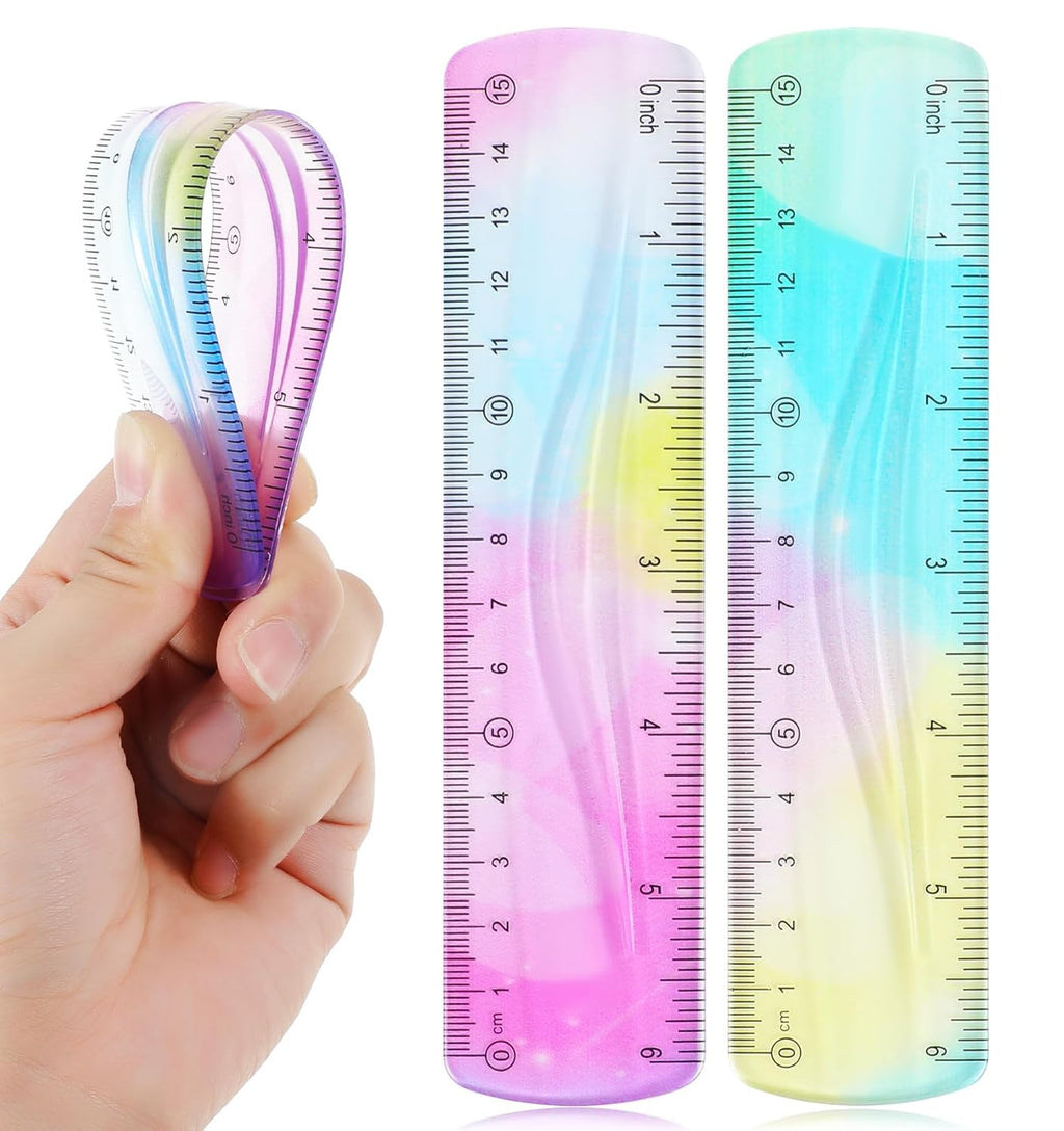 2 Pack Bendable Rulers,6-inch Plastic Flexible Small Ruler Coloured Bendable Flexi Ruler with Inches and Centimetres