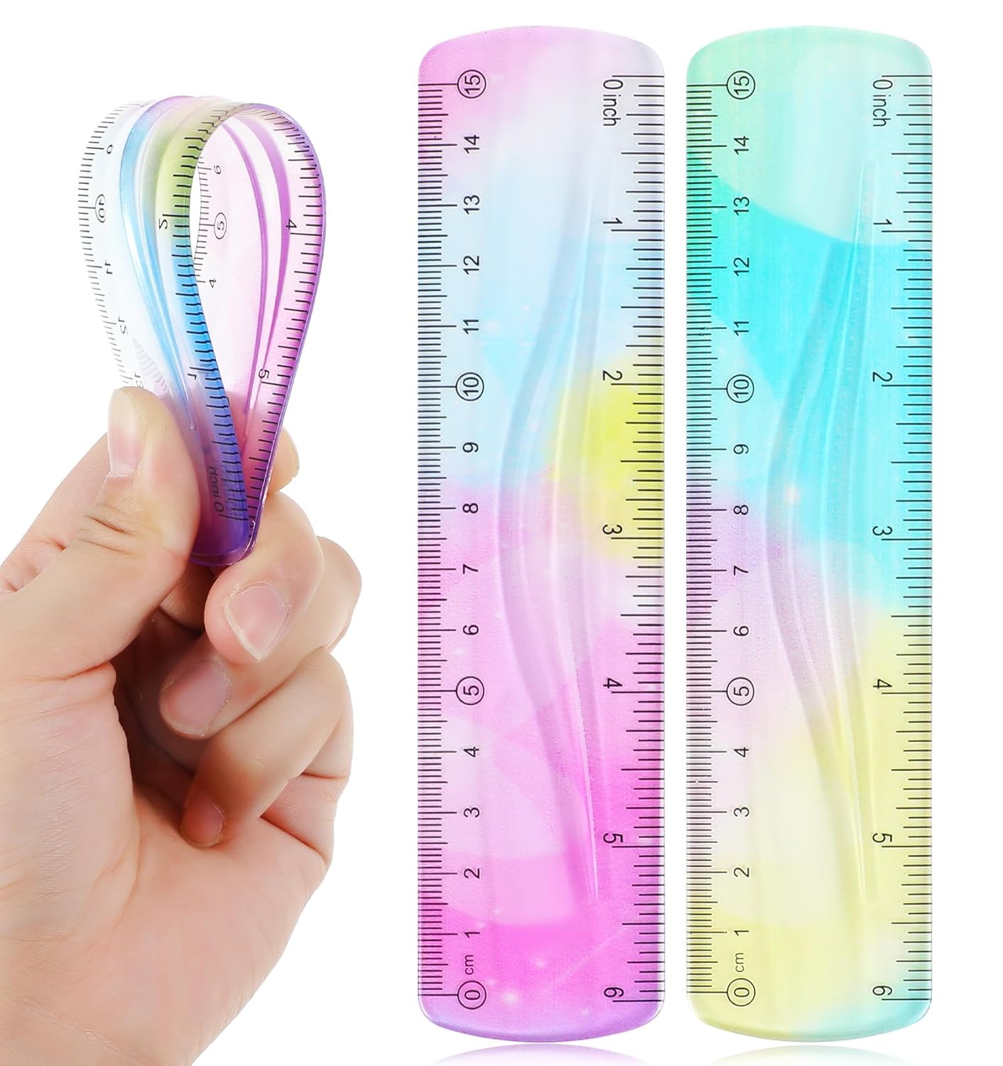 2 Pack Bendable Rulers,6-inch Plastic Flexible Small Ruler Coloured Bendable Flexi Ruler with Inches and Centimetres
