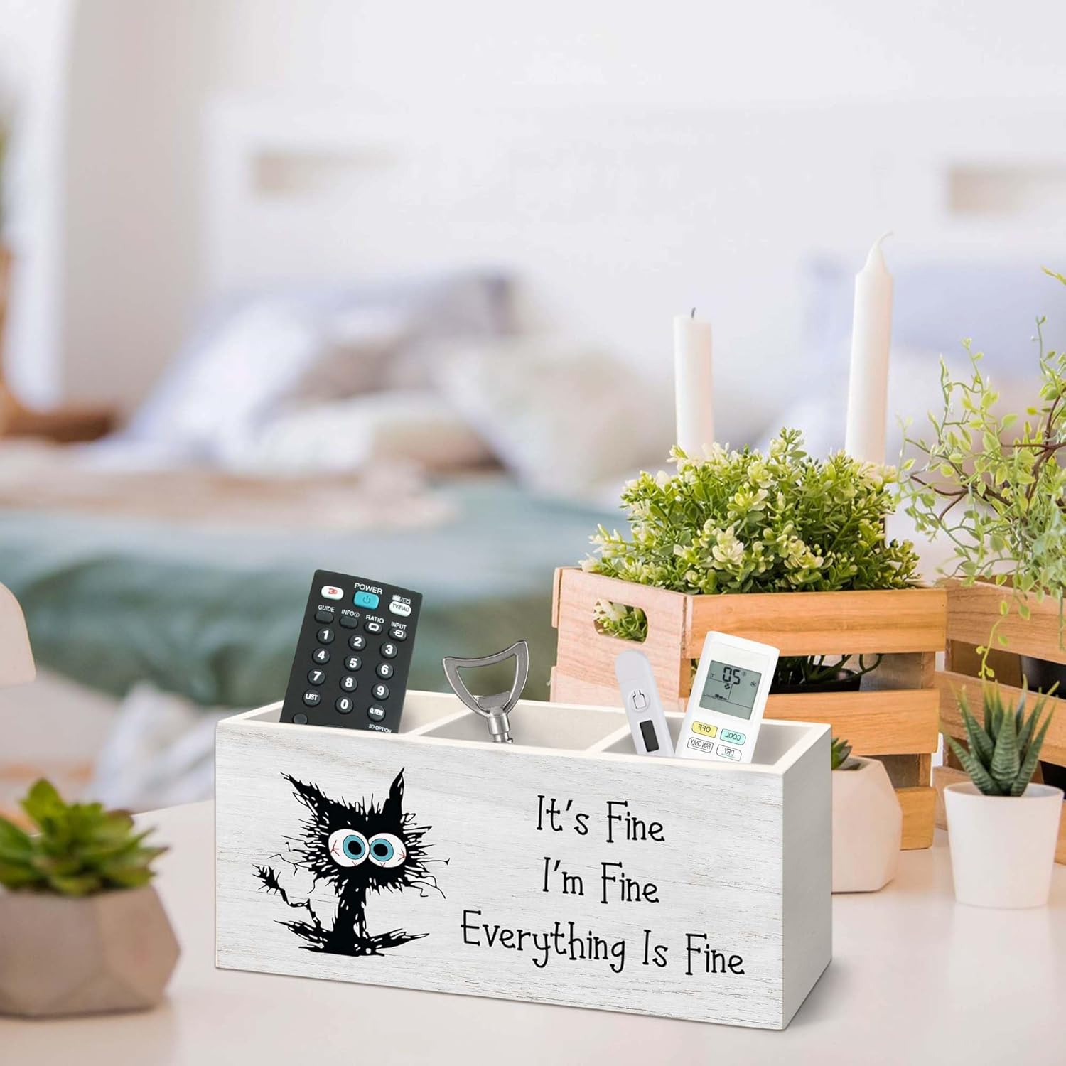 Funny Black Cat Pen Holder for Desk, Funny Office Pencil Organizer, FunnyGifts for Coworkers I'm Fine Everything is Fine Black Cat Wooden Pen Holder Desk Accessories Decor for Home Office