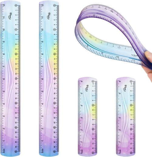 12 Inch & 6 Inch Flexible Ruler, Bendable Plastic Ruler, Soft Bendable Gradient Color Rulers with Centimeters and Inches for Student School Classroom Office Supplies (4 PCS)