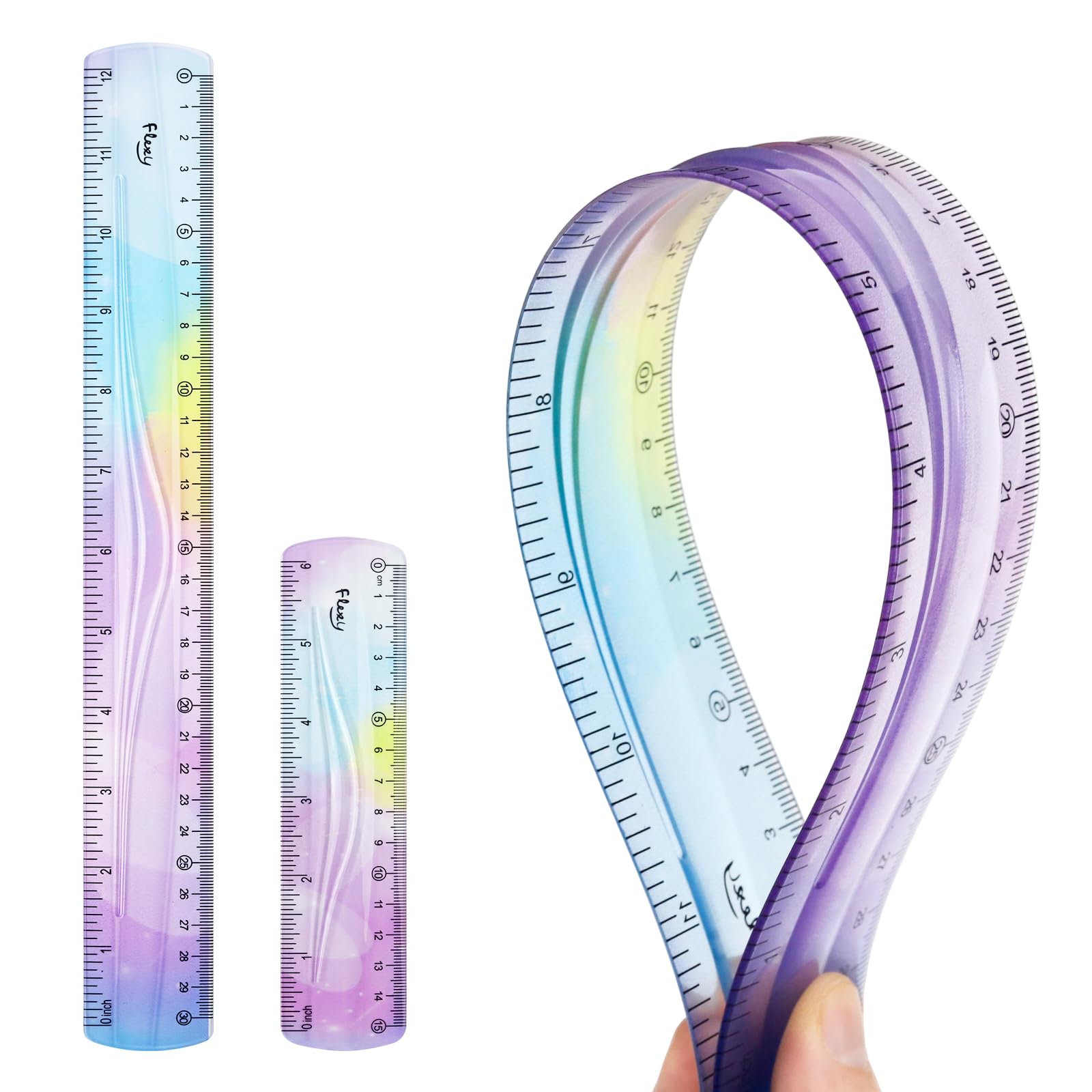 12 Inch & 6 Inch Flexible Ruler, Bendable Plastic Ruler, Soft Bendable Gradient Color Rulers with Centimeters and Inches for Student School Classroom Office Supplies (4 PCS)