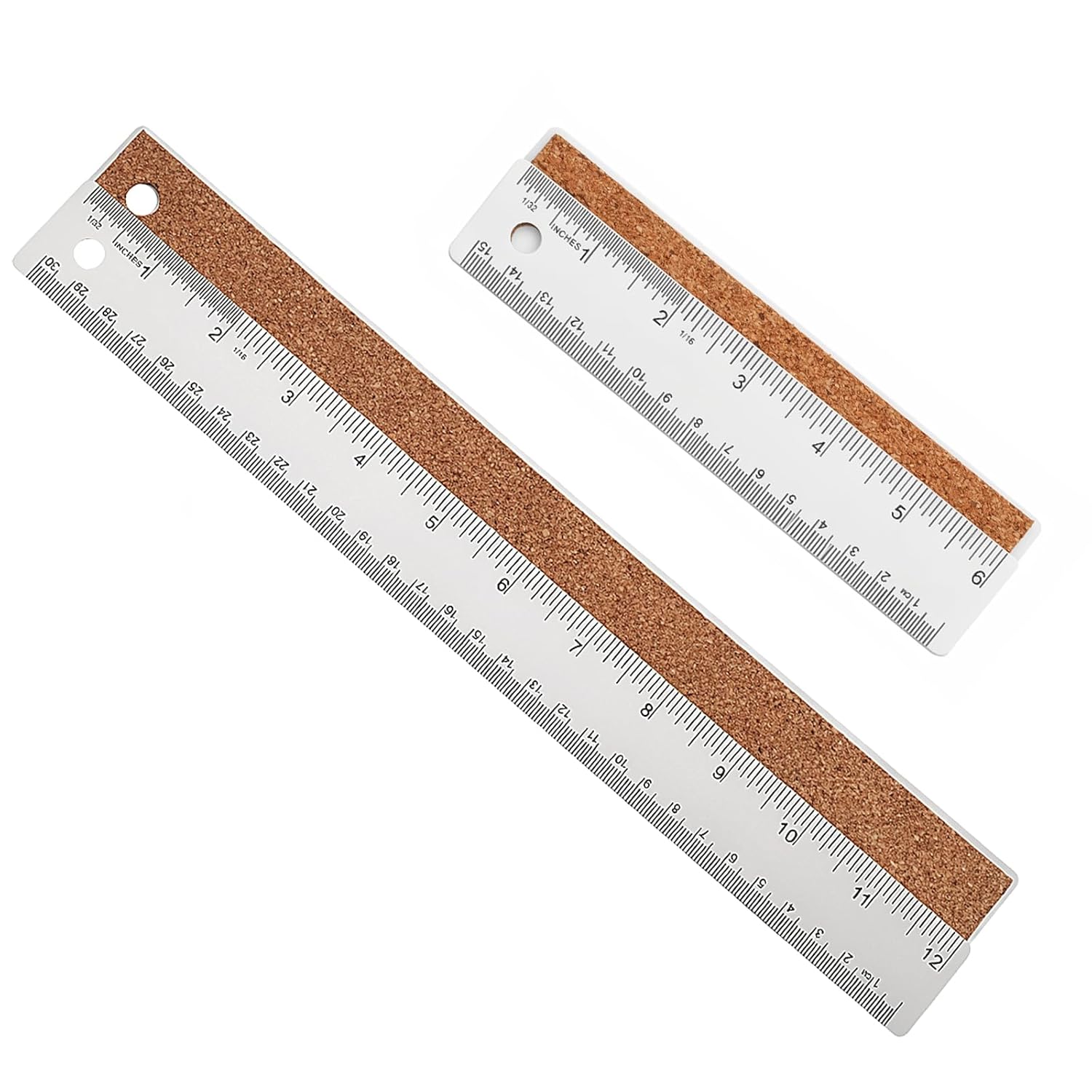 Metal Ruler 6 Inch 12 Inch Stainless Steel Ruler with Cork Backing, Non-Slip with Inch and Centimeters, Straight Edge Rulers for Student School Office Drafting Tools