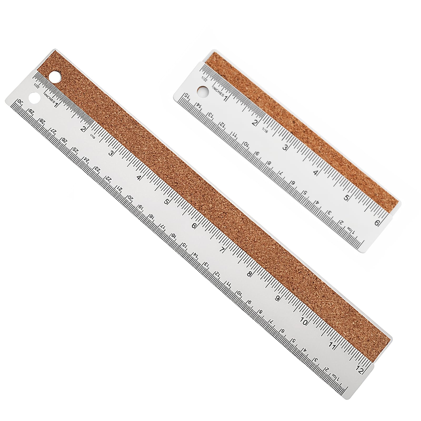 Metal Ruler 6 Inch 12 Inch Stainless Steel Ruler with Cork Backing, Non-Slip with Inch and Centimeters, Straight Edge Rulers for Student School Office Drafting Tools