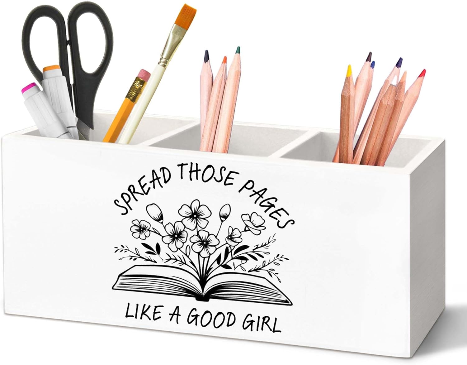 Book Lovers Gifts Pen Holder for Desk, Dark Romance Gifts Pencil Organizer, SpicyBook Lovers Gifts, Spread Those Pages Like A Good Girl Wooden Pen Holder Desk Accessories Decor for Home Office