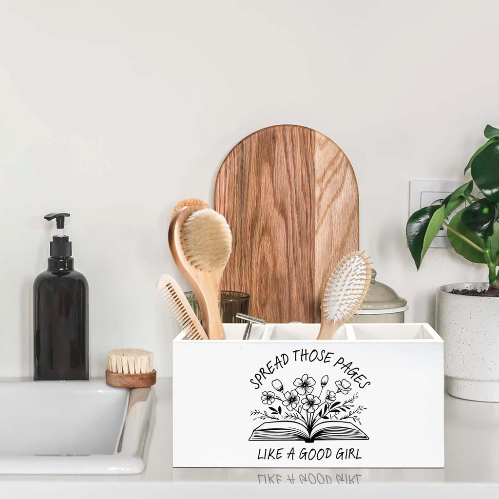 Book Lovers Gifts Pen Holder for Desk, Dark Romance Gifts Pencil Organizer, SpicyBook Lovers Gifts, Spread Those Pages Like A Good Girl Wooden Pen Holder Desk Accessories Decor for Home Office