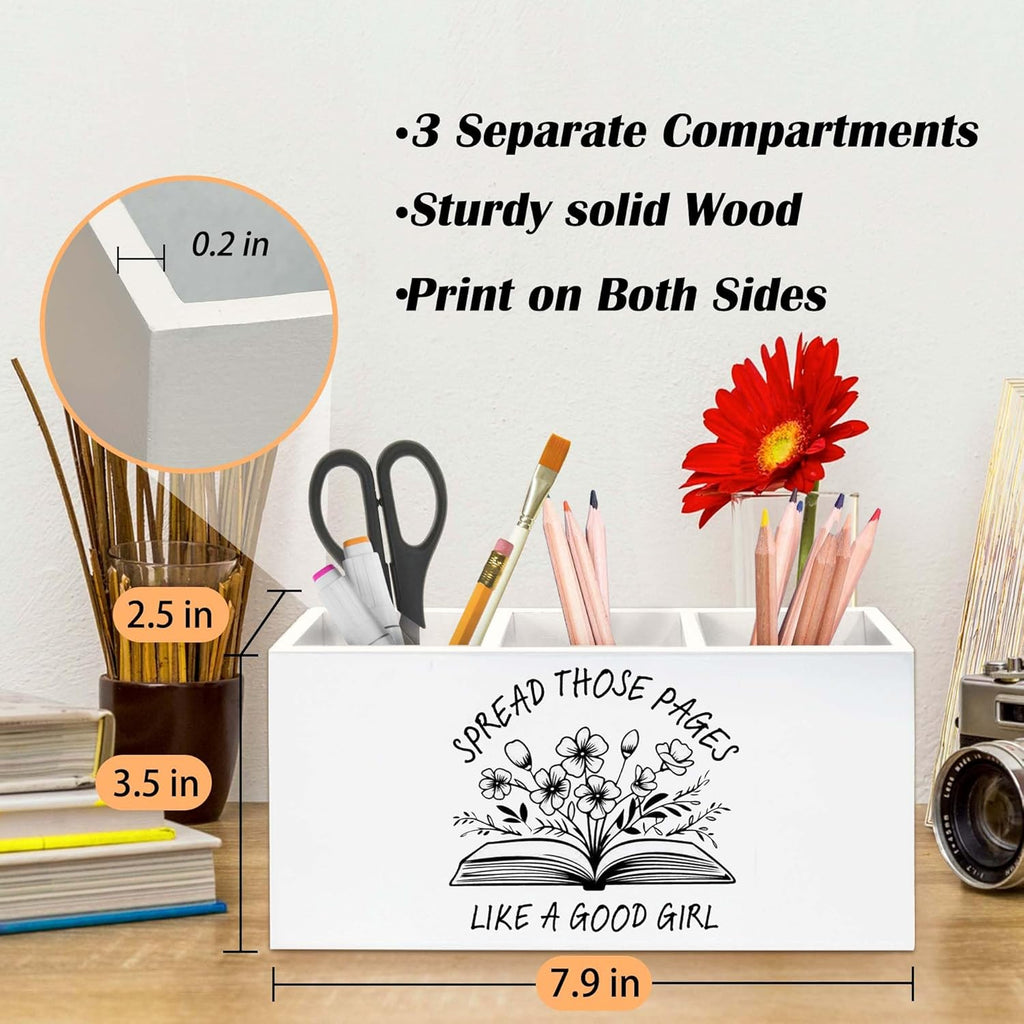 Book Lovers Gifts Pen Holder for Desk, Dark Romance Gifts Pencil Organizer, SpicyBook Lovers Gifts, Spread Those Pages Like A Good Girl Wooden Pen Holder Desk Accessories Decor for Home Office
