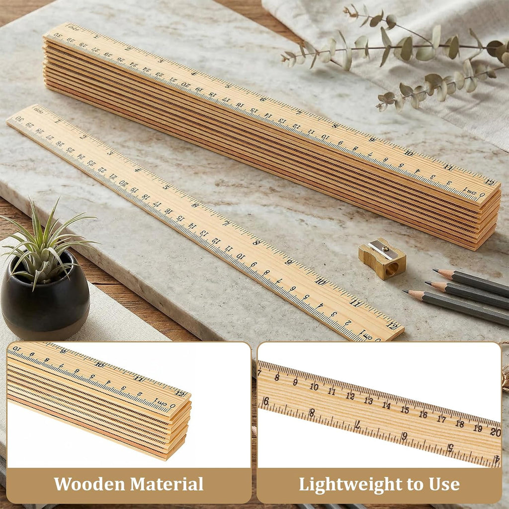 12 PCS Wooden Ruler, 12 Inch Rulers Bulk Wood Mearsuring Ruler 2 Scale Wood Rulers with Cnetimeter and Inches for Office School Home DIY Crafts Projects Supplies