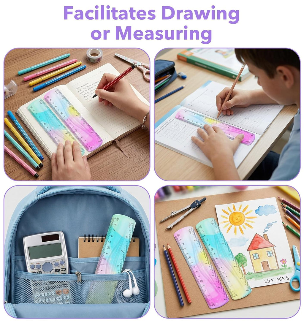 2 Pack Bendable Rulers,6-inch Plastic Flexible Small Ruler Coloured Bendable Flexi Ruler with Inches and Centimetres