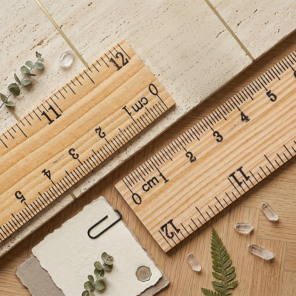 12 PCS Wooden Ruler, 12 Inch Rulers Bulk Wood Mearsuring Ruler 2 Scale Wood Rulers with Cnetimeter and Inches for Office School Home DIY Crafts Projects Supplies