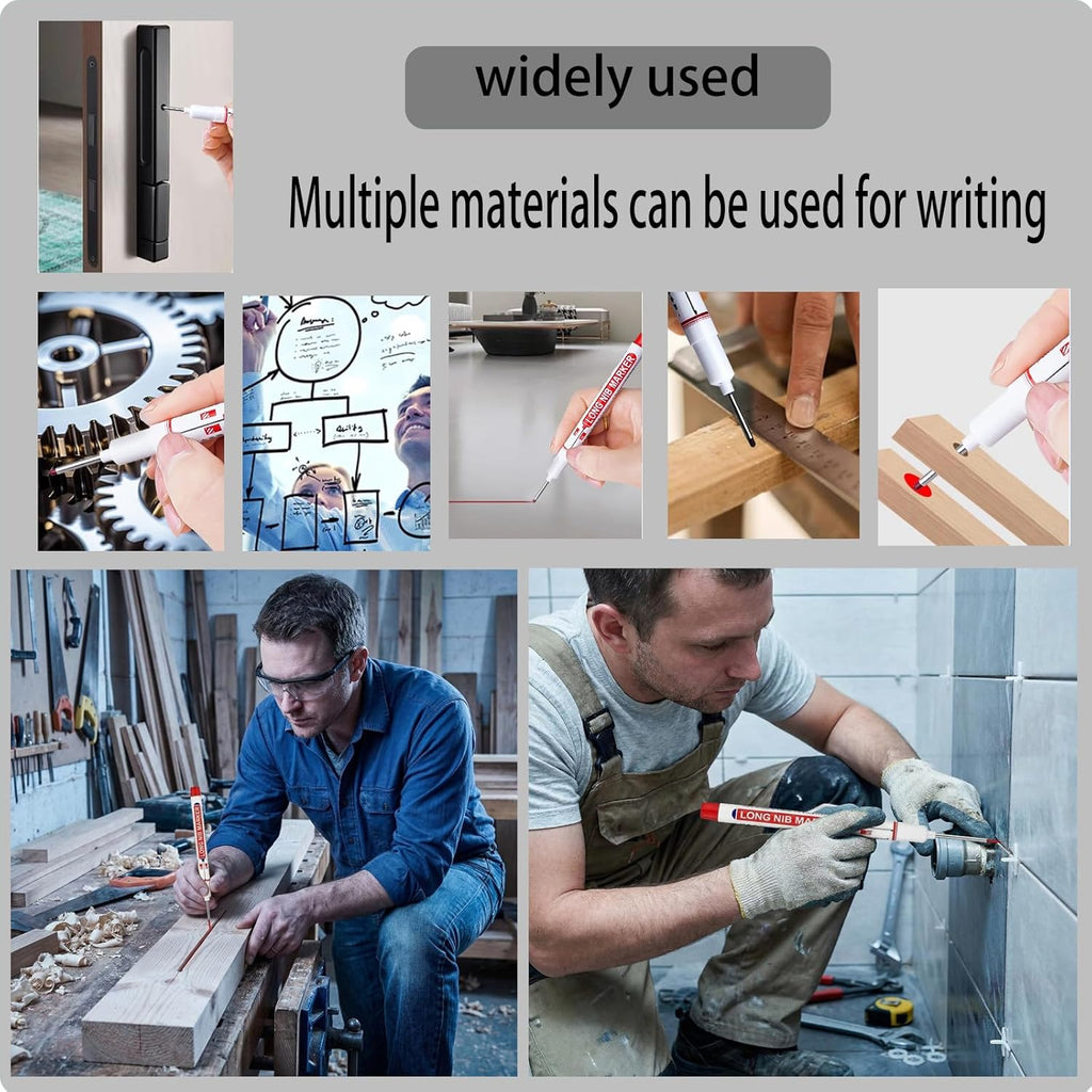 5 long head marker pens, 20mm long pen tip, deep hole marker pen, waterproof, metal marker pen, suitable for drilling, woodworking, bricklaying, ceramic tiles, glass, and construction marker pens